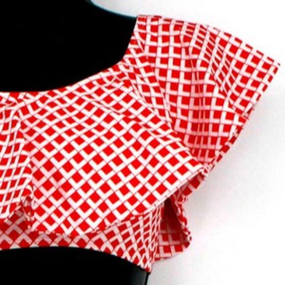 Swimsuit Red & White Print Ruffle Bandeau Top Only Size Medium - Picture 3 of 7
